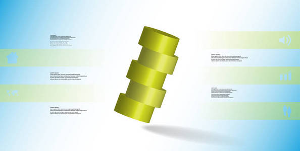 三维插图信息模板与主题的水平切片圆筒到五个颜色部分，是倾斜的安排。 简单的标志和文字是彩色横幅。 背景是浅蓝色。