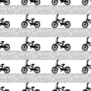 无缝图案与黑色自行车和点。 矢量插图