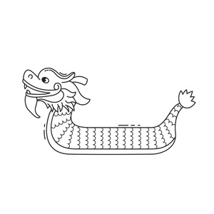 龙舟节矢量插图. 白色背景下中国龙的卡通人物. 黑白隔离物体照片