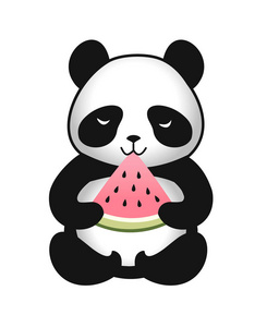 可爱卡通熊猫配一片西瓜..矢量图。