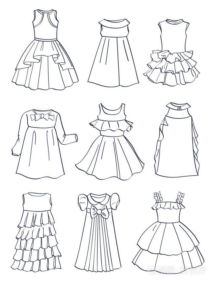 小女孩节日礼服的轮廓漂亮的褶边卷曲的裙子小公主的美妙风格孤立在