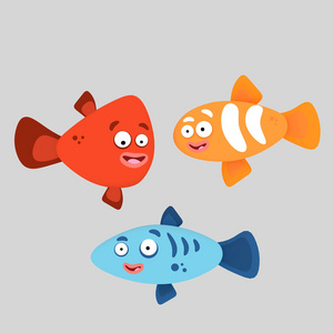 三条五颜六色的鱼. 隔离. 易于自动矢量化. 容易背景移除.