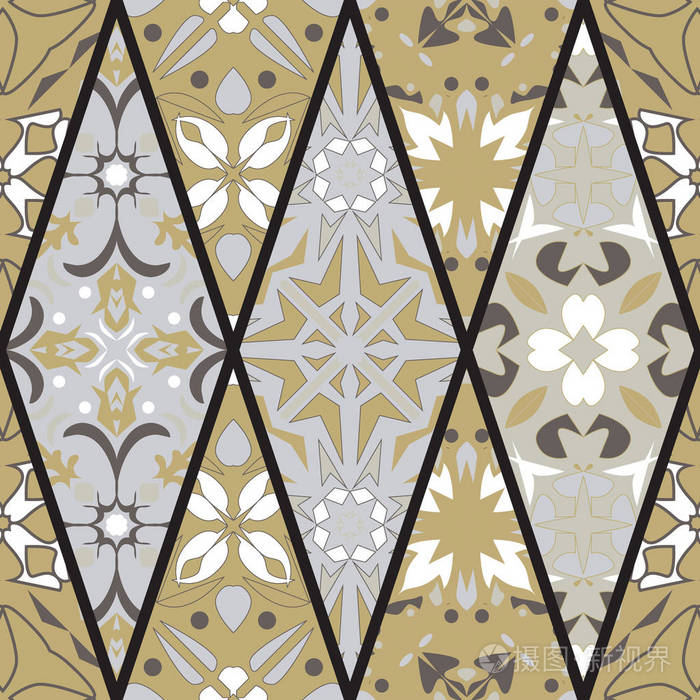 镶嵌拼凑装饰菱形元素. 葡萄牙杜鹃花装饰图案.