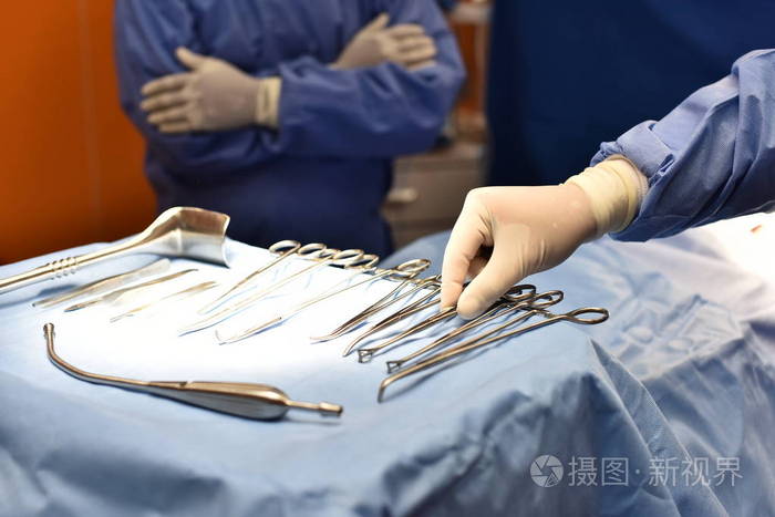 混合手术室的设备和医疗器械蓝色过滤器手术程序手术