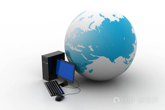 白色背景下与地球隔离的计算机