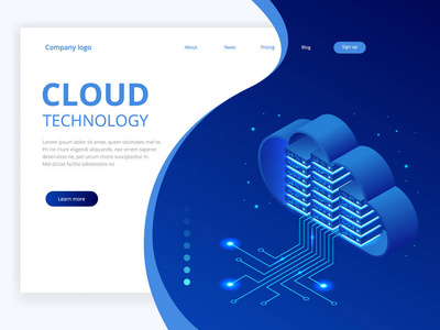 等距现代云技术和网络概念。网络云技术业务。互联网数据服务矢量图