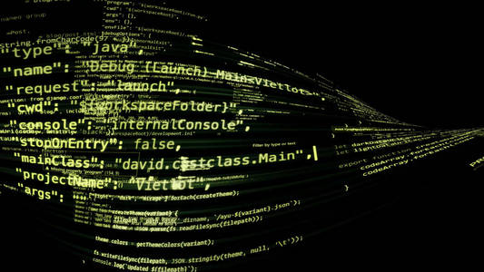 计算机代码以磁带的形式弯曲照片