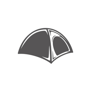 营地帐篷轮廓隔离在白色背景矢量插图。 森林野营设备矢量图形标志。