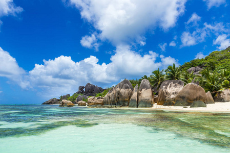 Argent  Beach on island La Digue in Seychelles