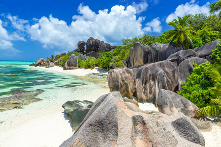 Argent  Beach on island La Digue in Seychelles