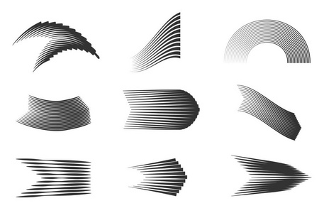 背景上不同的简单速度线的创造性矢量插图。运动效果收藏艺术设计。抽象概念图形半色调元素