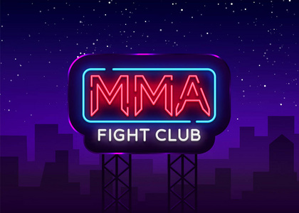 mma 霓虹灯标志, 设计元素在夜间战役, 轻横幅, 夜霓虹广告.