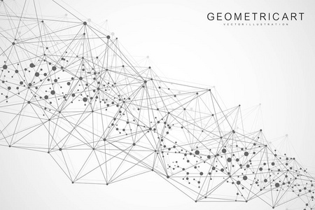 结构分子和通信。Dna，原子 神经元。您设计的的科学概念。带点相互连接的直线。医疗 技术 化学 科学背景。矢量图