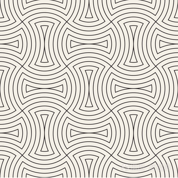 插画 矢量无缝复古图案重叠弧在艺术装饰风格. 现代时尚抽象纹理.