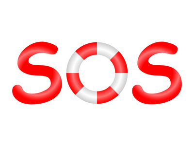 红色SOS白色背景铭文的奇妙概念
