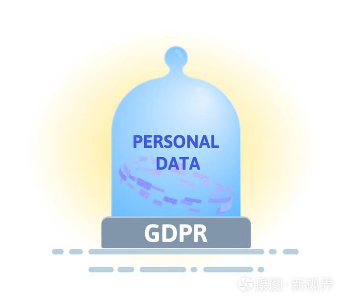 Gdpr 和个人数据安全。带有个人数据和文本信息的玻璃圆顶。平面矢量图。在白色背景上被隔离