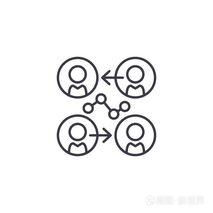与客户互动的线性图标概念.与客户的互动线向量符号, 符号, 插图