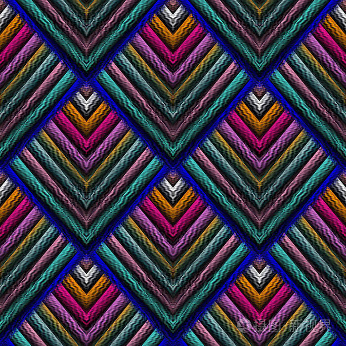 刺绣几何图案背景. 无尽的刺绣纹理. 粗糙的条纹瓷砖装饰品.