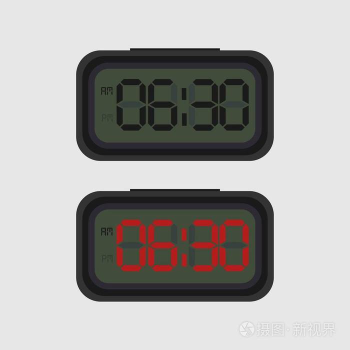 在灰色背景上隔离的两个数字时钟 早上六点三十分报警 早上七点半 矢量插图eps10 插画 正版商用图片11yy67 摄图新视界