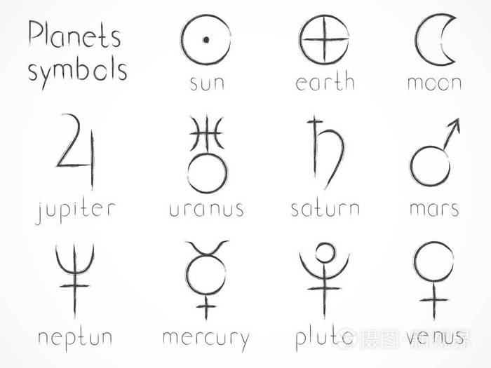 星象行星符号的矢量集. 手绘元素.
