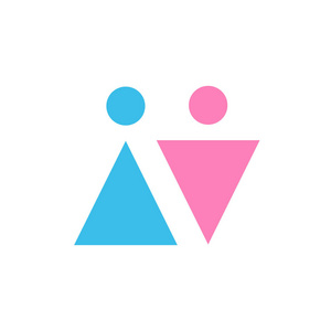 两个矢量图标.男性和女性的性别标志.男人和女人.蓝色和粉红色的颜色.