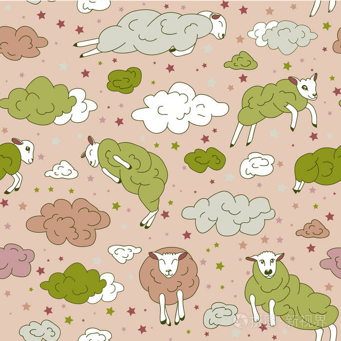 幼稚晚安睡眠无缝图案背景 卡通月 星 羊设计卡 壁纸 包装纸 相册 书 剪贴簿 纺织面料 服装t恤插画 正版商用图片11z71r 摄图新视界