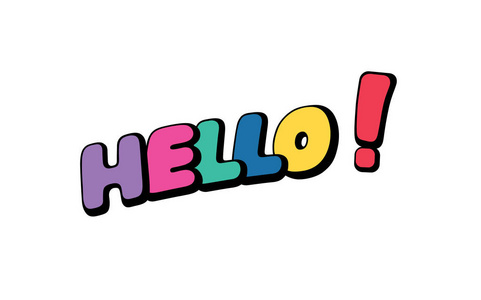 语音气泡补丁徽章中HelloWord的矢量插图设计。 漫画风格贴纸针贴漫画80年代90年代漫画风格