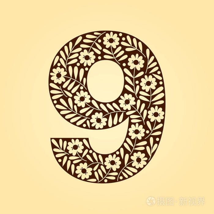 花的数字复古的哥特式风格光背景上的矢量孤立插图插图用于t恤海报