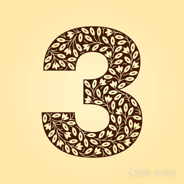 花的数字. 复古的哥特式风格. 光背景上的矢量孤立插图.