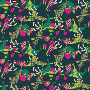 融合图融合异国情调的丛林多汁绿色热带棕榈图案.