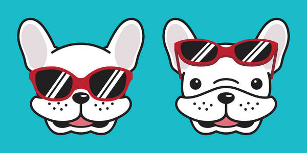 狗法国斗牛犬矢量微笑红色太阳镜插图人物卡通白色照片