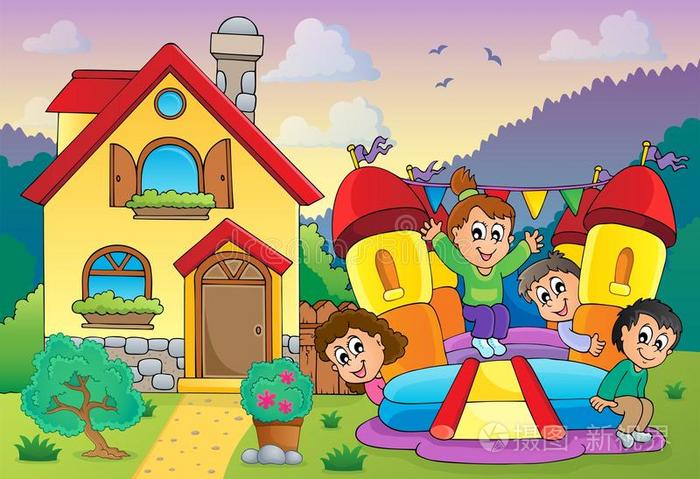 儿童在家附近玩耍主题3插画-正版商用图片11zg27-摄图新视界