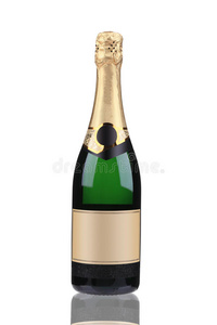 一瓶绿色的香槟酒，上面镶着金色。