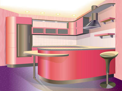 粉红色厨房内部