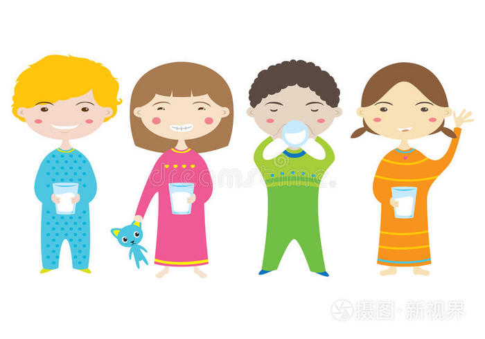 孩子们喝牛奶.插画-正版商用图片1200mh-摄图新视界