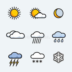 天气图标天气预报图标天气图标粗略的矢量手绘涂鸦卡通组对象和符号