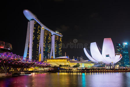 新加坡滨海湾沙滩夜景图片