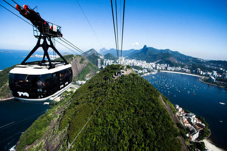 巴西里约热内卢的一辆缆车,用来给面包加糖.照片