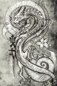纹身艺术，日本龙的素描