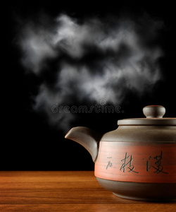 中国人 光泽 早晨 点心 黏土 热的 水壶 打破 马特 厨房用具