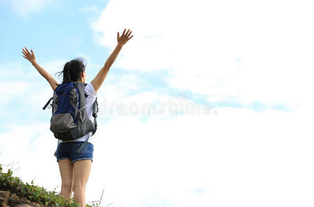 风景 徒步旅行者 欢呼 中国人 自由的 自然 美丽的 享受