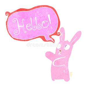 复古粉色卡通兔子打招呼图片