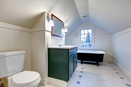 下沉 橱柜 镜子 浴缸 地板 古董 洗澡 建筑 美丽的 真实的