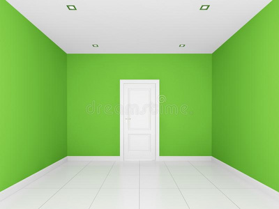 绿色墙在一个空房间，3D内部