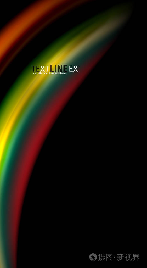 抽象波浪线流体彩虹样式颜色条纹在黑色背景.