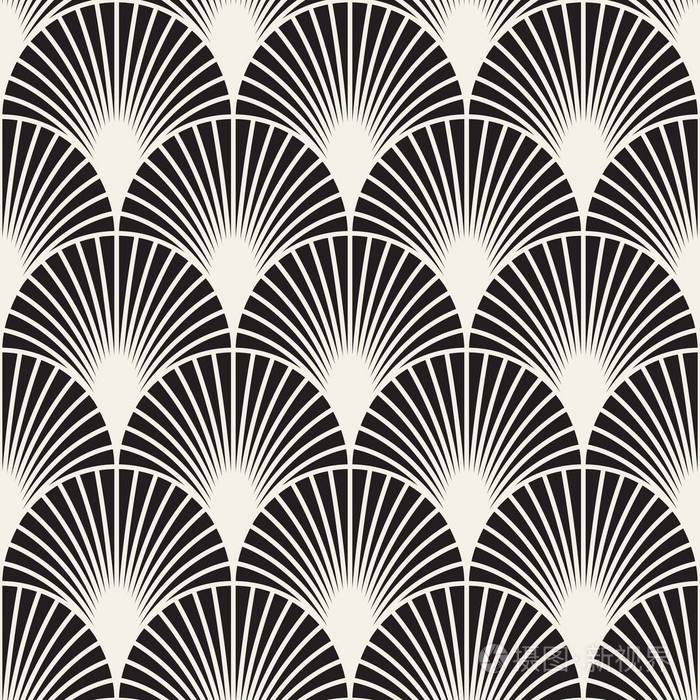 矢量无缝复古图案重叠弧在艺术装饰风格现代时尚抽象质感从条纹元素