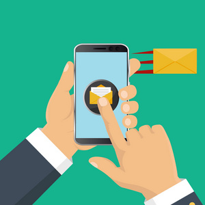 移动信使与智能手机聊天,发送信息. 等平面设计矢量图照片