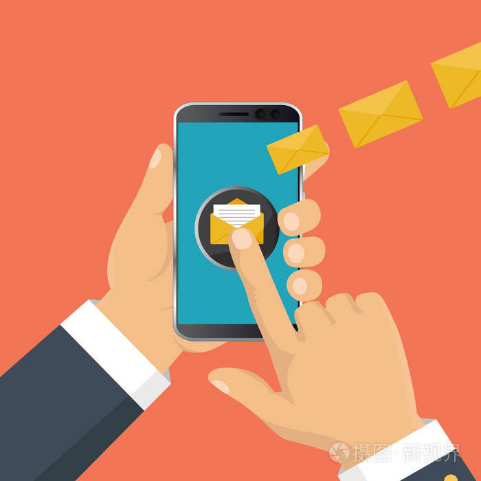 移动信使与智能手机聊天,发送信息. 等平面设计矢量图