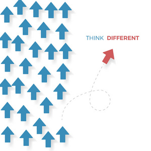 认为不同的红色箭头移动方式与蓝色箭头不同。 商业概念。 矢量插图