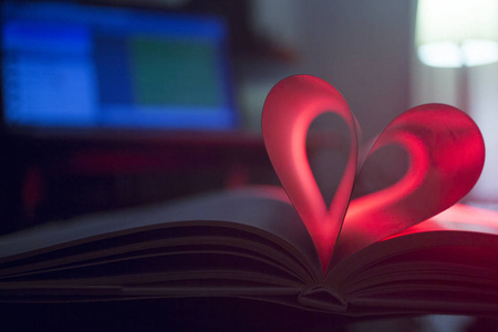 浪漫的爱情心形由书页制成。